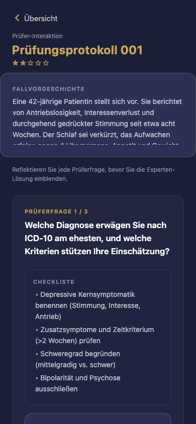 Mündliches HPP Prüfungskolloquium mit Prüfungsfall, Prüferfrage und Expertenlösung