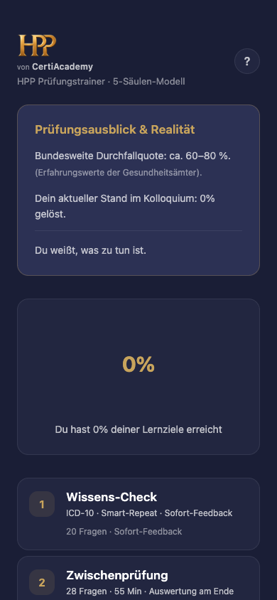 HPP Lerncockpit mit fünf aufeinander aufbauenden Säulen und persönlichem Fortschritt