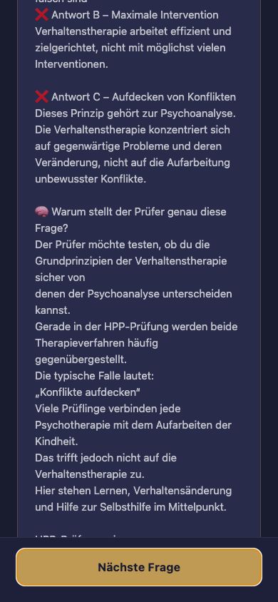 Fachliche Erklärung in der HPP App dazu, warum Prüfer eine bestimmte Frage stellen und was sie prüfen möchten