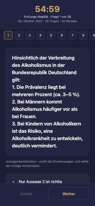 Prüfungssimulation der HPP App mit Originalprüfung, Timer und echten Aufgabenformaten